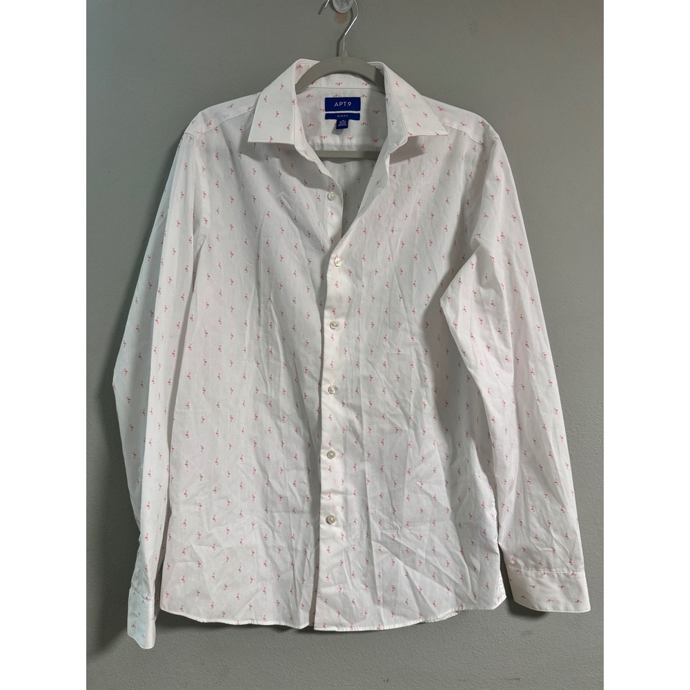#36 APT9 Slim Fit  Flamingo Print Long Sleeve Button Down Shirt Men's Medium‎